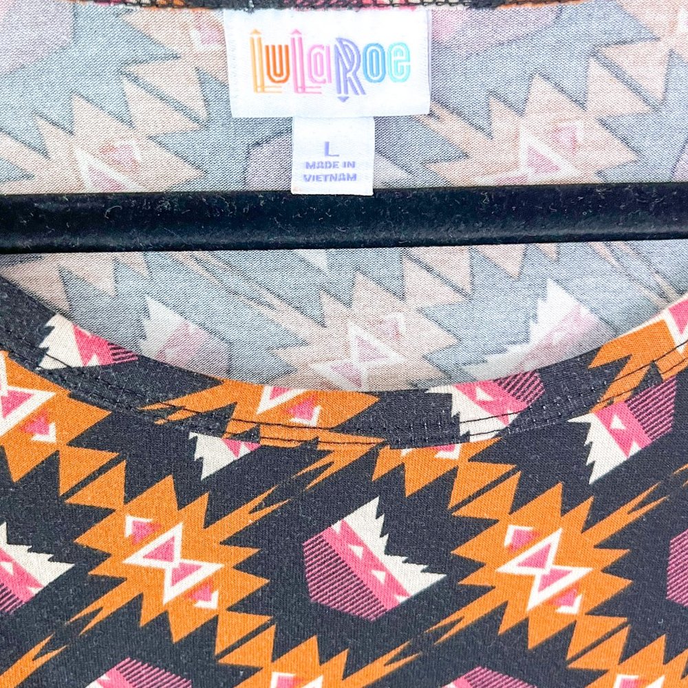LuLaRoe Multicolor Aztec Print Dress - Orange, Pink, Black - Picture 3 of 4
